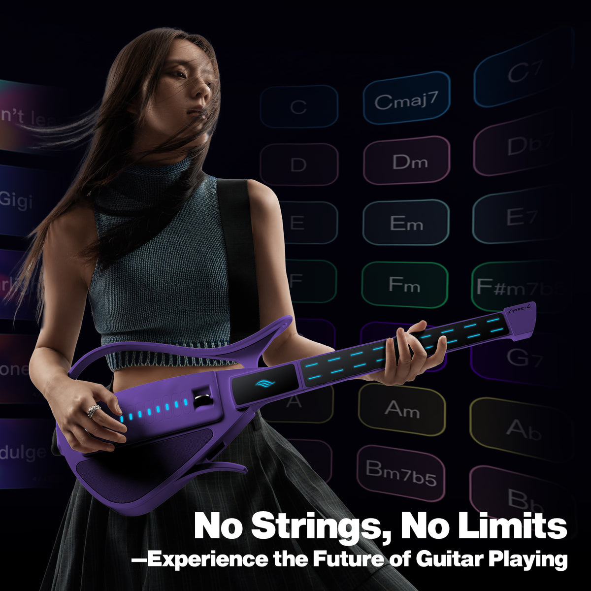 Enya CYBER-G Stringless Smart Guitar,Portable Foldable Travel Guitar with App-Controlled Chords,Hundreds of Instrument Sounds, Built-In Speaker & Drum Machine,Quick-Learn for Adults/Beginners