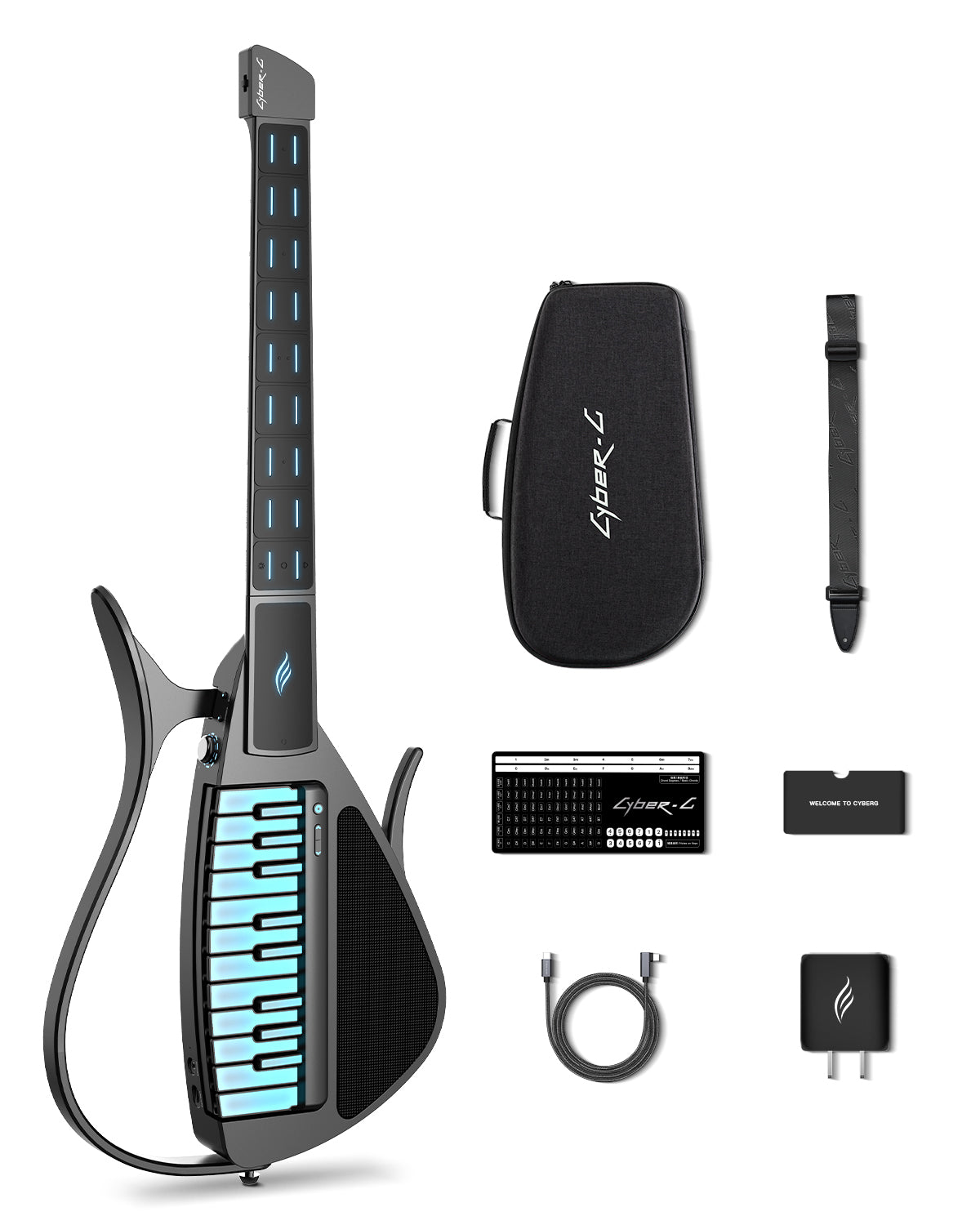 Enya CYBER-G Stringless Smart Guitar,Portable Foldable Travel Guitar with App-Controlled Chords,Hundreds of Instrument Sounds, Built-In Speaker & Drum Machine,Quick-Learn for Adults/Beginners