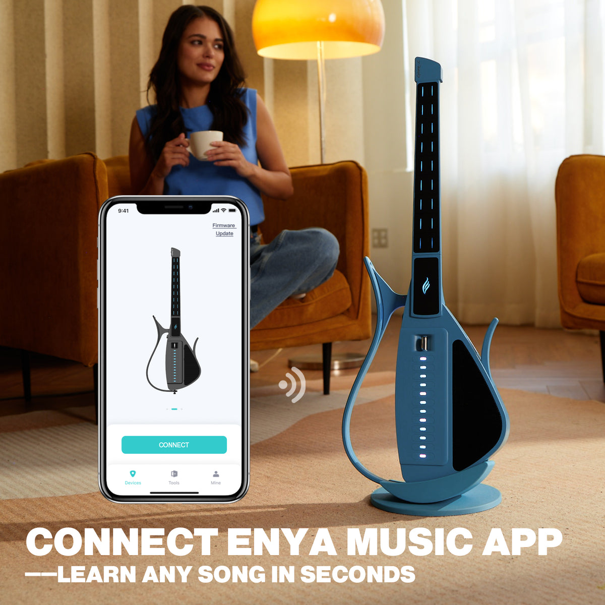 Enya CYBER-G Stringless Smart Guitar,Portable Foldable Travel Guitar with App-Controlled Chords,Hundreds of Instrument Sounds, Built-In Speaker & Drum Machine,Quick-Learn for Adults/Beginners